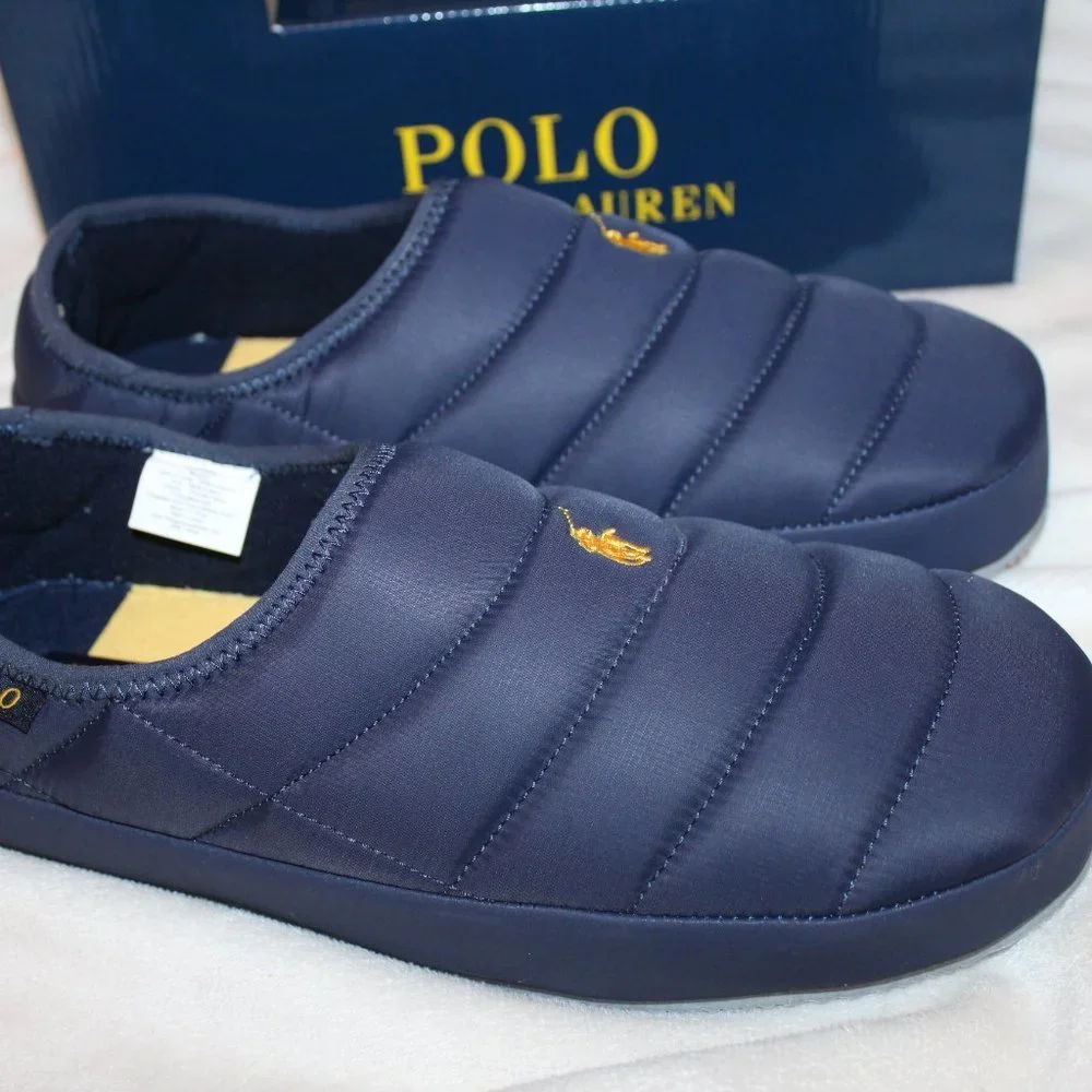 NIB POLO RALPH LAUREN MEN'S PUFFER SLIP ON CLOG‎ SLIPPERS NAVY BLUE